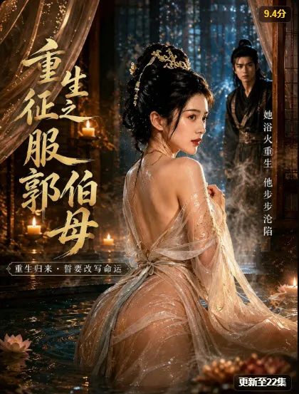 古装重生题材短剧海报，女主浴火归来与男主对峙